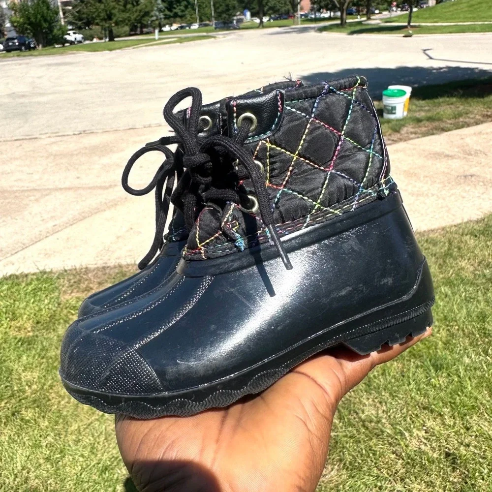 Sperry Port Boot Toddler Girl Duck Boots Size 9 Black Rainbow Winter Boots